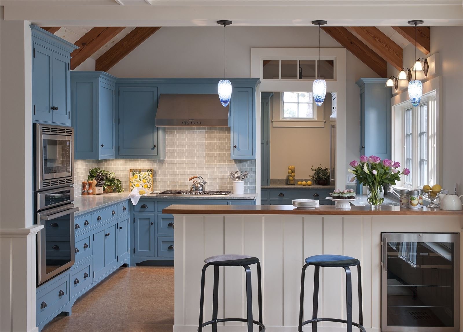 Farmhouse Kitchen with Blue Cabinets