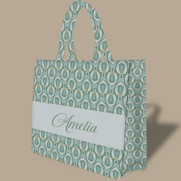 Personalized Tote Bag Designed With Traditional Lotus Flower Pattern